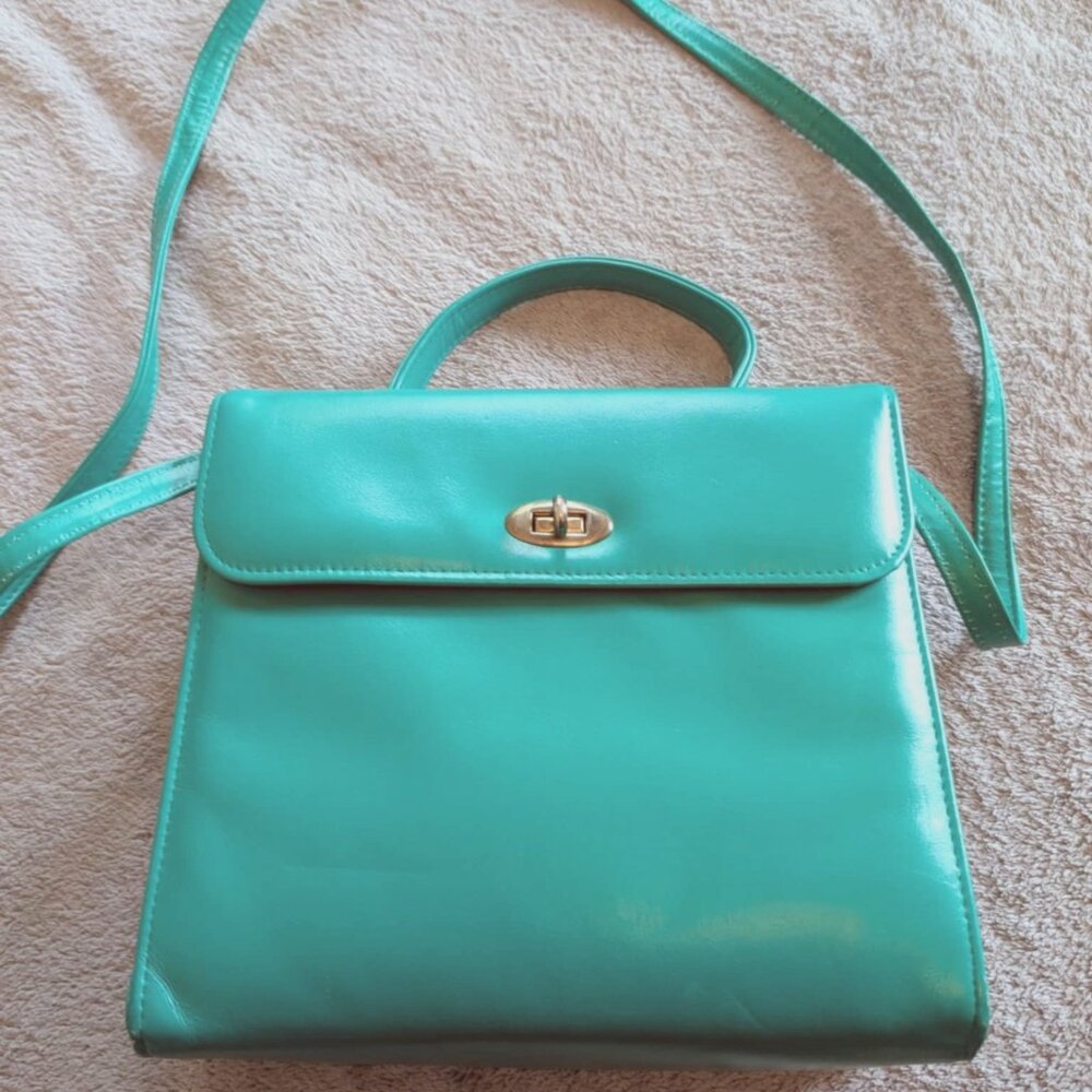 Vintage 1960's Leather Purse Pocketbook Handbag Green